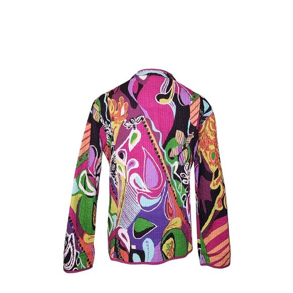 Vtg Handmade Reversible Quilted Funky Retro Purple Colorful Abstract Jacket Sz S - Picture 2 of 7